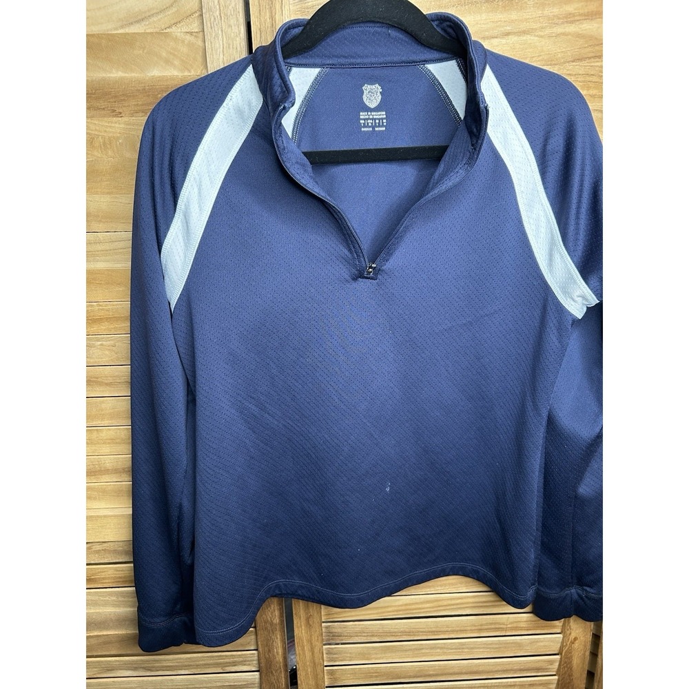 K-Swiss Women Long Sleeve Half ZIP Shirt 19760 Blue White Size L Vintage